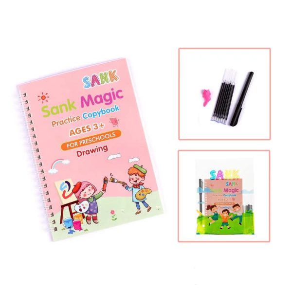 4 pcs Sank Magic Kids Practice Copybook Set – Reusable Handwriting books with 10 Refills with Magic Ink Technology