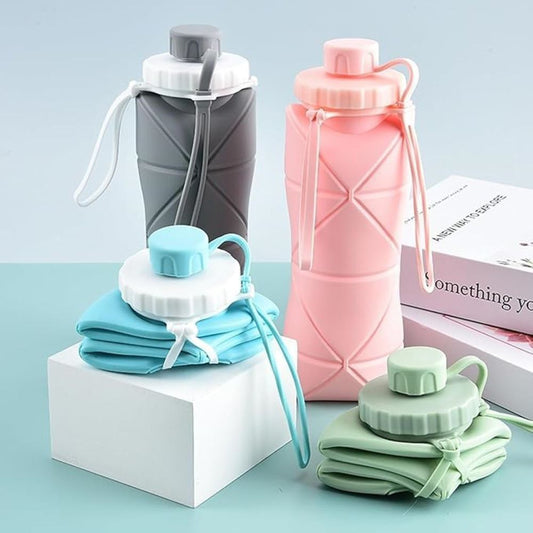 Silicon Foldable Bottle 600ml | Best for School kids, Travel | Pocket Size portable and Collapsible Design (Random Color)