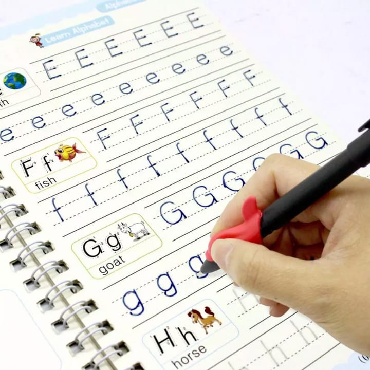 4 pcs Sank Magic Kids Practice Copybook Set – Reusable Handwriting books with 10 Refills with Magic Ink Technology