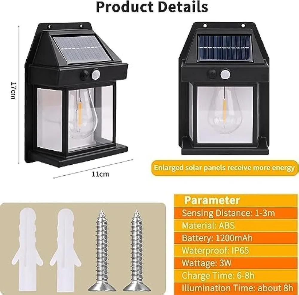 Solar Interaction Wall Lamp BK-888 – Waterproof Outdoor Motion Sensor Filament LED Lantern